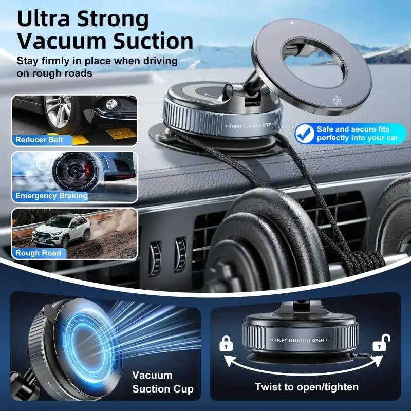 Magnetic Vacuum Phone Mount – 360° Adjustable Car Holder 📱