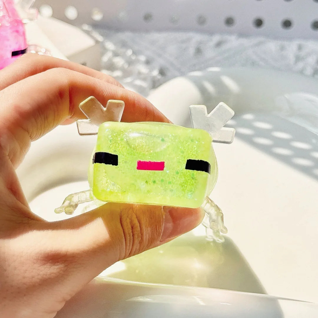 Blocky Axolotl Squishy – Satisfying Glitter Stress Toy