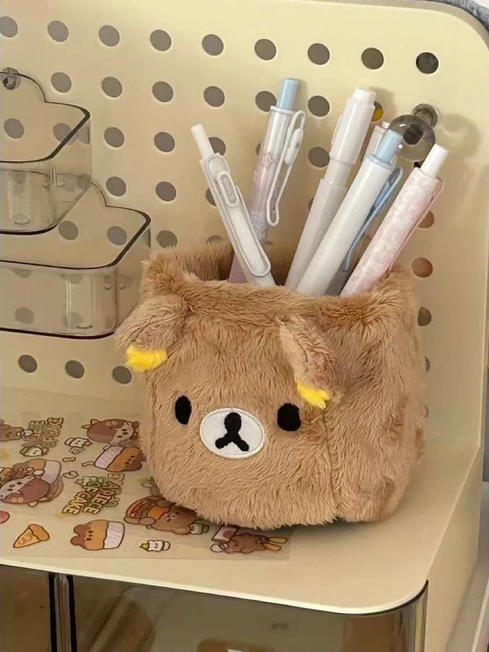 Fuzzy Bear Desk Organiser – Cute Plush Storage 🧸