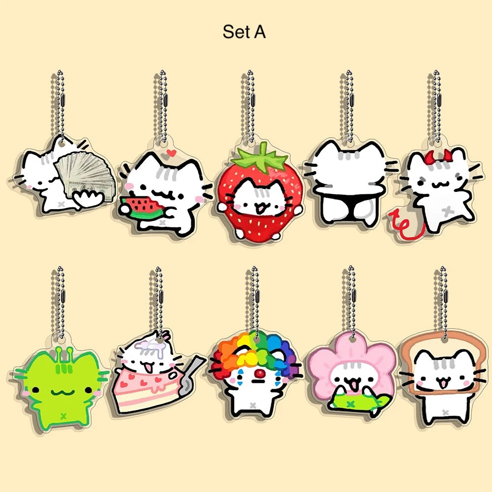 Tiny Crazy Cat Keychain Charms – 10 or 40 Piece Set 🐱✨