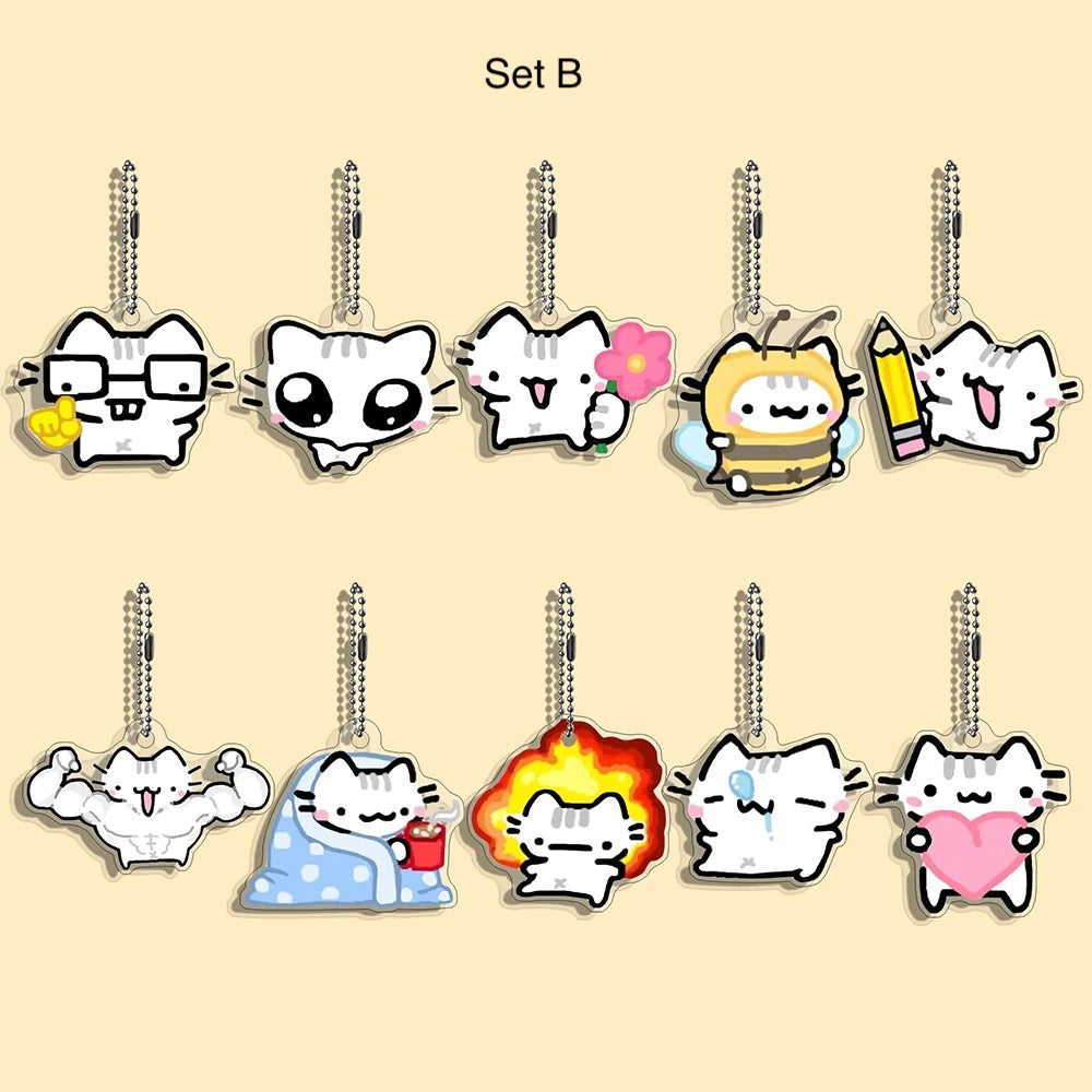 Tiny Crazy Cat Keychain Charms – 10 or 40 Piece Set 🐱✨